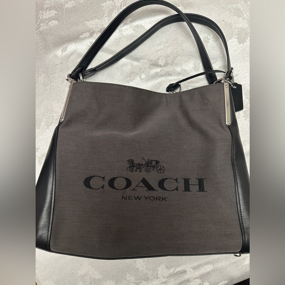COACH Signature Horse and Carriage Jacquard Dalton Shoulder Bag Black & Gray